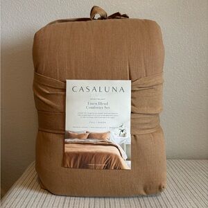 NWT Full/Queen Heavyweight Linen Blend Comforter & Sham Set Warm Brown Casaluna